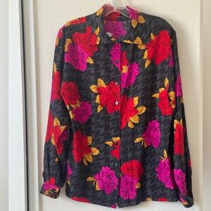 Dana Buchman Silk Colorful Floral Button Back Shirt